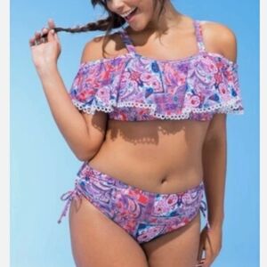 Swimsuits For All Paisley Ruffle Bikini Multicolour Size 18 New With Tags!